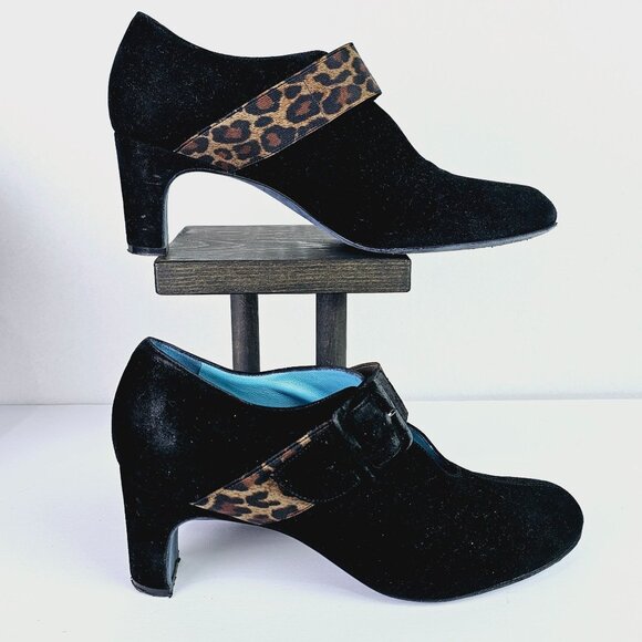 Vintage Thierry Rabotin Black Suede Leopard Mary Jane Chunk Heels, Italy, 38 1/2 - Picture 3 of 11